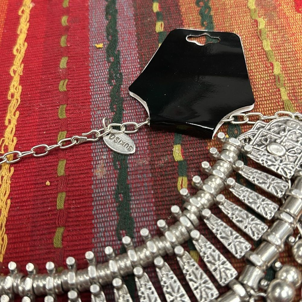 SUKISO BODRUM Coin Collar Statement Necklace Silver New Hippie Boho Bellydance - Picture 8 of 10